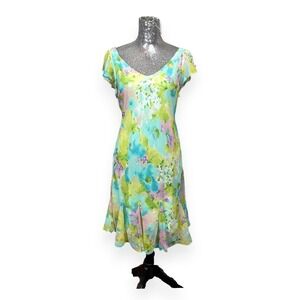 Vintage Y2K Fairy Chiffon Flutter Sleeve Floral Midi Dress Medium Romantic Party